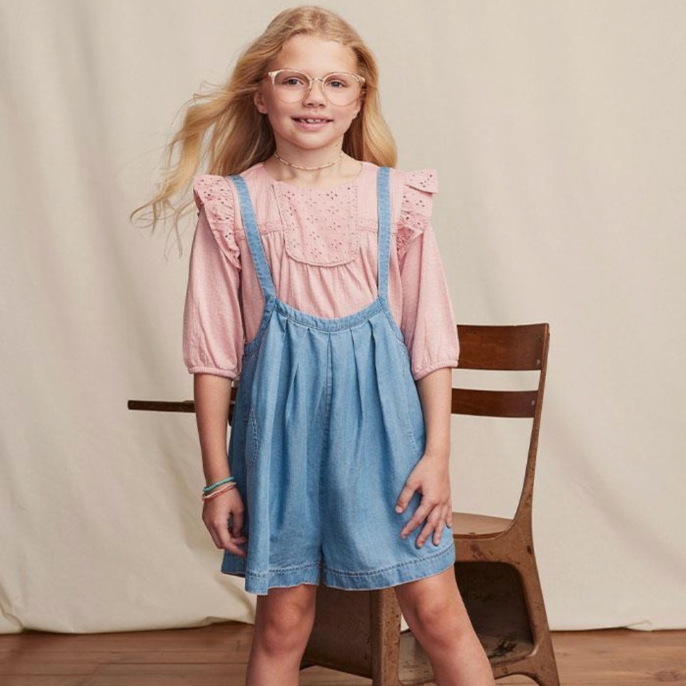 Matilda Jane Girls Blue Skies Chambray Shortall Size 2